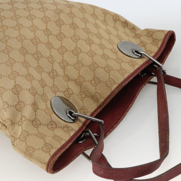 GUCCI GG Canvas Tote Bag Beige Silver 120836 Auth BSZ011