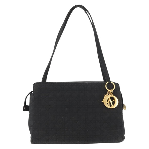 Christian Dior Lady Dior Shoulder Bag Nylon Black Gold Auth BSZ018