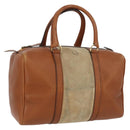 Christian Dior Hand Bag Suede Leather Brown Gold Auth BSZ024-1