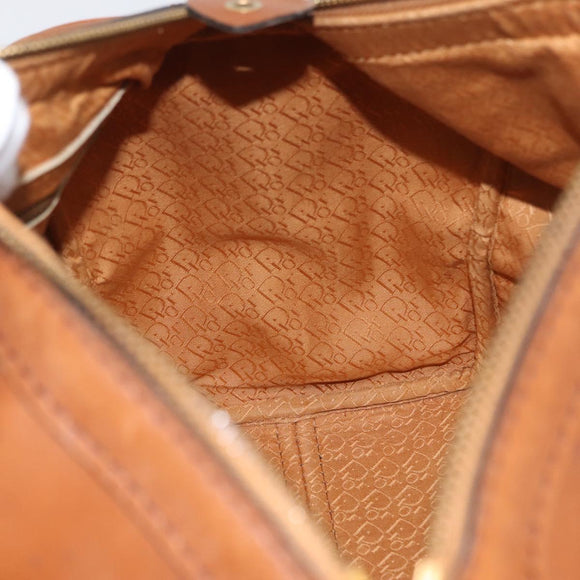 Christian Dior Hand Bag Suede Leather Brown Gold Auth BSZ024
