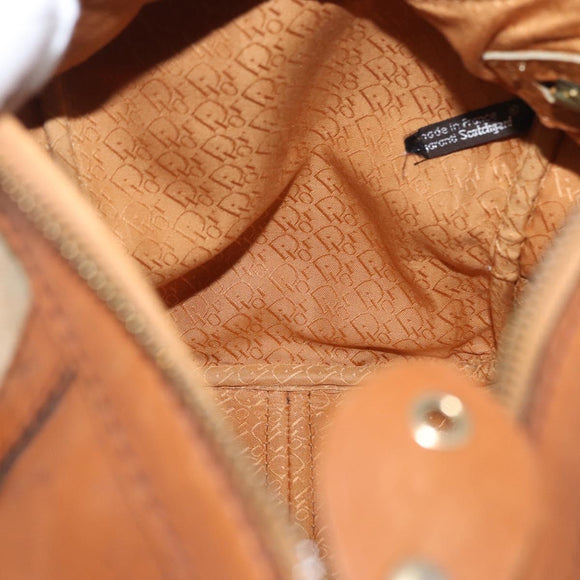 Christian Dior Hand Bag Suede Leather Brown Gold Auth BSZ024