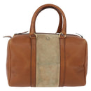Christian Dior Hand Bag Suede Leather Brown Gold Auth BSZ024-13