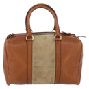 Christian Dior Hand Bag Suede Leather Brown Gold Auth BSZ024-2