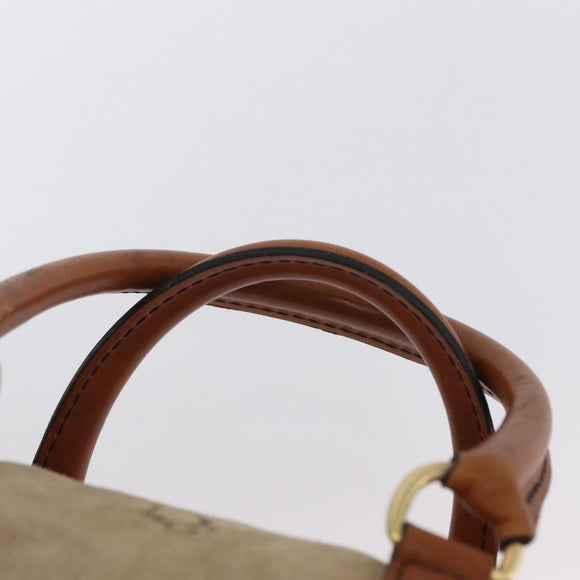 Christian Dior Hand Bag Suede Leather Brown Gold Auth BSZ024