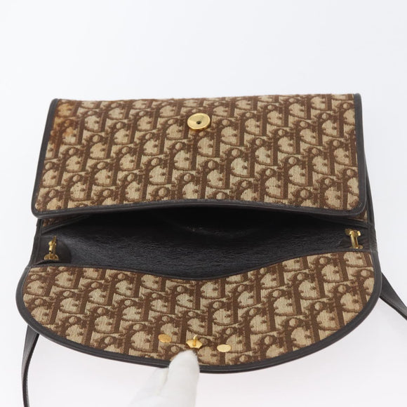 Christian Dior Trotter Canvas Shoulder Bag Brown Gold Auth BSZ029