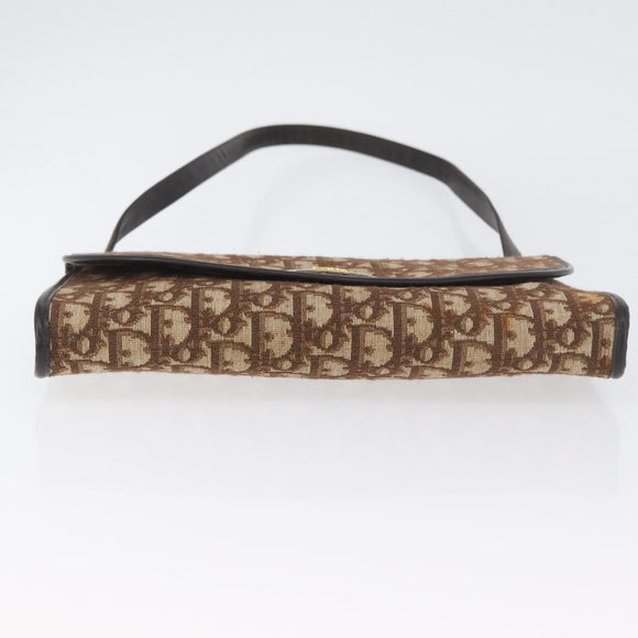 Christian Dior Trotter Canvas Shoulder Bag Brown Gold Auth BSZ029