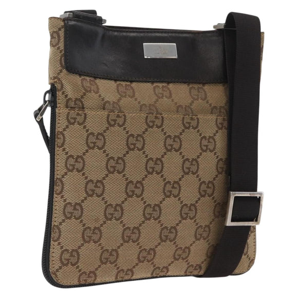 GUCCI GG Canvas Shoulder Bag Beige Silver 019 0349 Auth BSZ031A