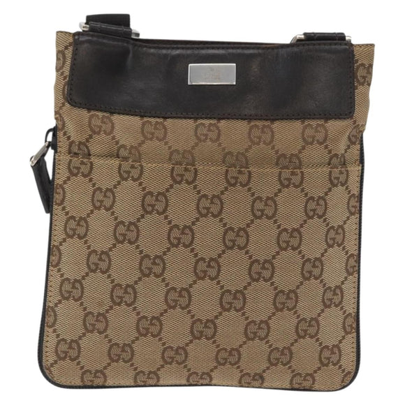 GUCCI GG Canvas Shoulder Bag Beige Silver 019 0349 Auth BSZ031A