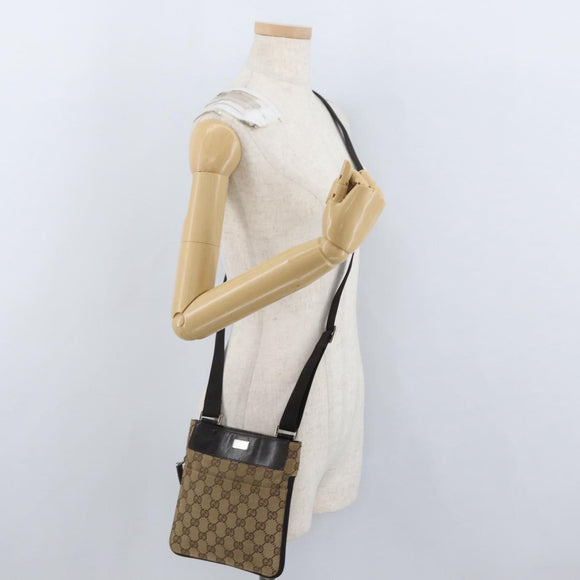 GUCCI GG Canvas Shoulder Bag Beige Silver 019 0349 Auth BSZ031A