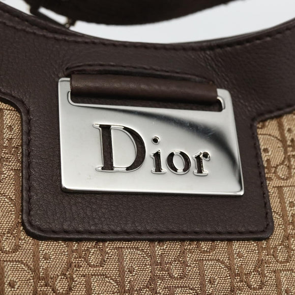 Christian Dior Trotter Canvas Schoudertas Beige Zilver Auth BSZ033SAV