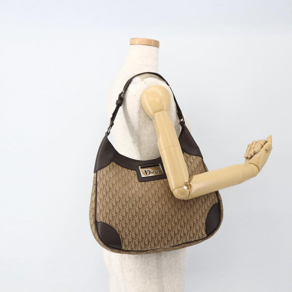 Christian Dior Trotter Canvas Schoudertas Beige Zilver Auth BSZ033SAV