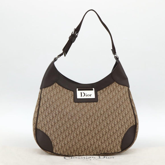 Christian Dior Trotter Canvas Schoudertas Beige Zilver Auth BSZ033SAV