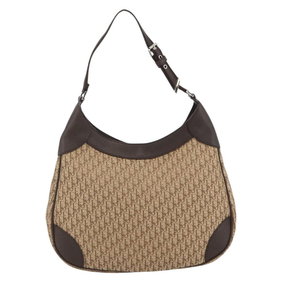 Christian Dior Trotter Canvas Schoudertas Beige Zilver Auth BSZ033SAV