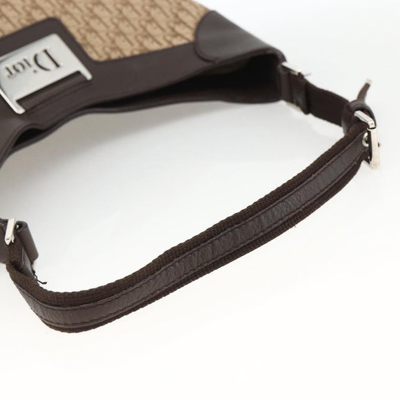 Christian Dior Trotter Canvas Schoudertas Beige Zilver Auth BSZ033SAV