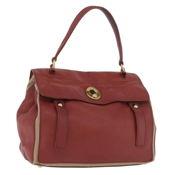 SAINT LAURENT Muse Toe Hand Bag Leather Red Gold Auth BSZ046