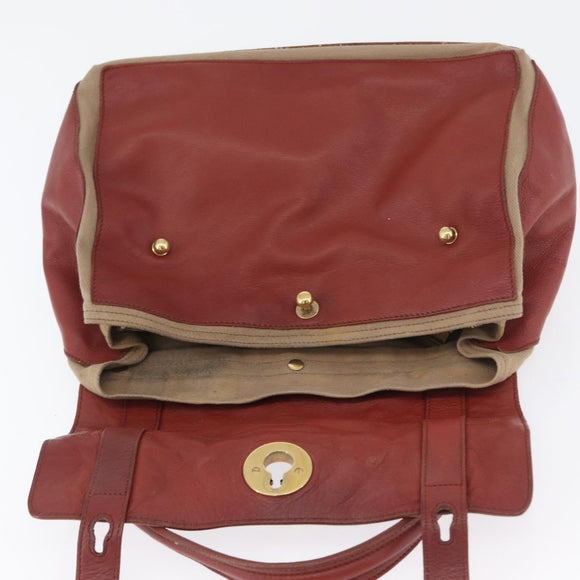 SAINT LAURENT Muse Toe Hand Bag Leather Red Gold Auth BSZ046
