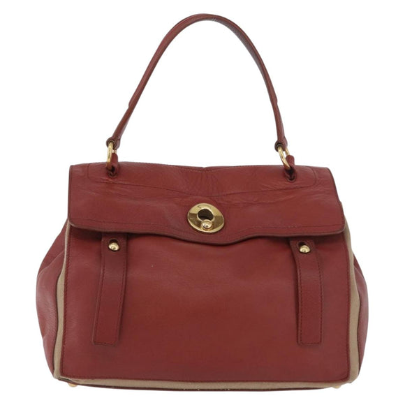SAINT LAURENT Muse Toe Hand Bag Leather Red Gold Auth BSZ046
