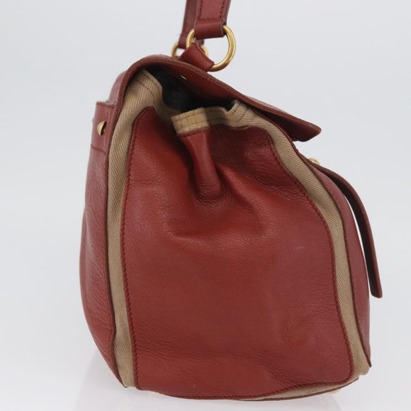 SAINT LAURENT Muse Toe Hand Bag Leather Red Gold Auth BSZ046