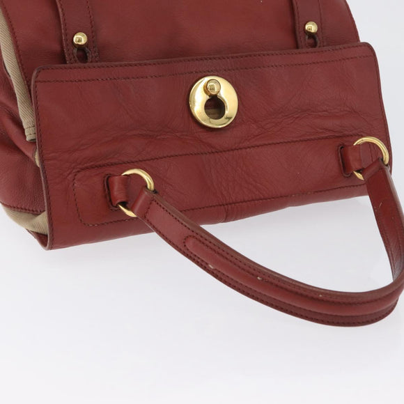 SAINT LAURENT Muse Toe Hand Bag Leather Red Gold Auth BSZ046