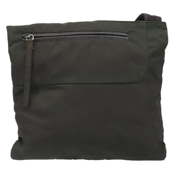 PRADA Shoulder Bag Nylon Khaki Silver Auth BSZ053
