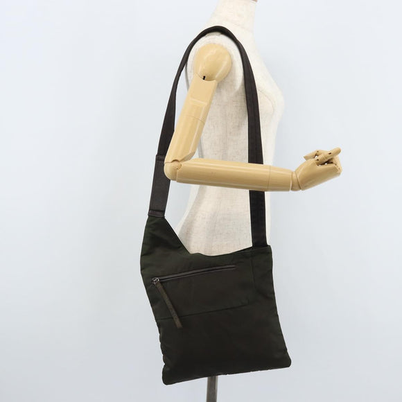 PRADA Shoulder Bag Nylon Khaki Silver Auth BSZ053