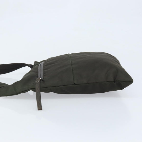 PRADA Shoulder Bag Nylon Khaki Silver Auth BSZ053