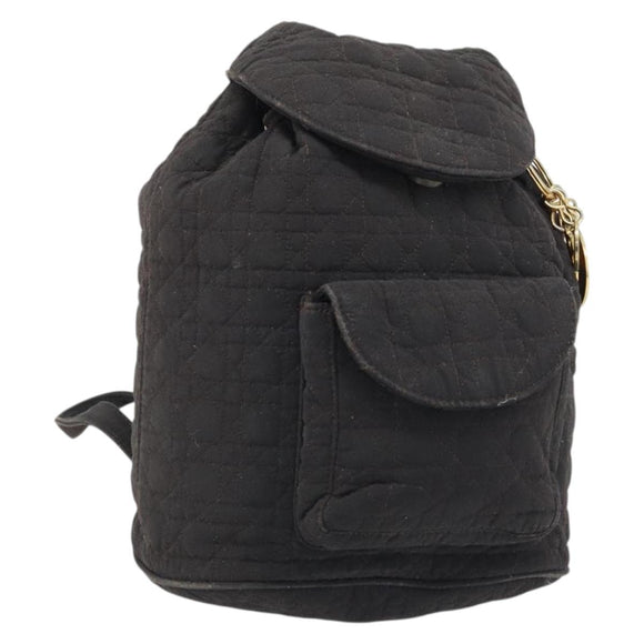 Christian Dior Lady Dior Backpack Nylon Brown Gold Auth BSZ057