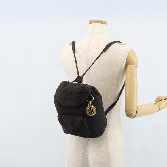 Christian Dior Lady Dior Backpack Nylon Brown Gold Auth BSZ057
