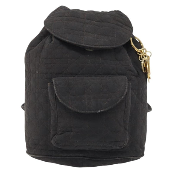 Christian Dior Lady Dior Backpack Nylon Brown Gold Auth BSZ057