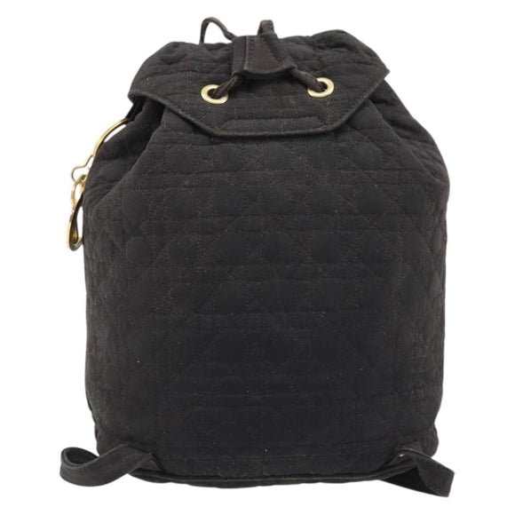 Christian Dior Lady Dior Backpack Nylon Brown Gold Auth BSZ057
