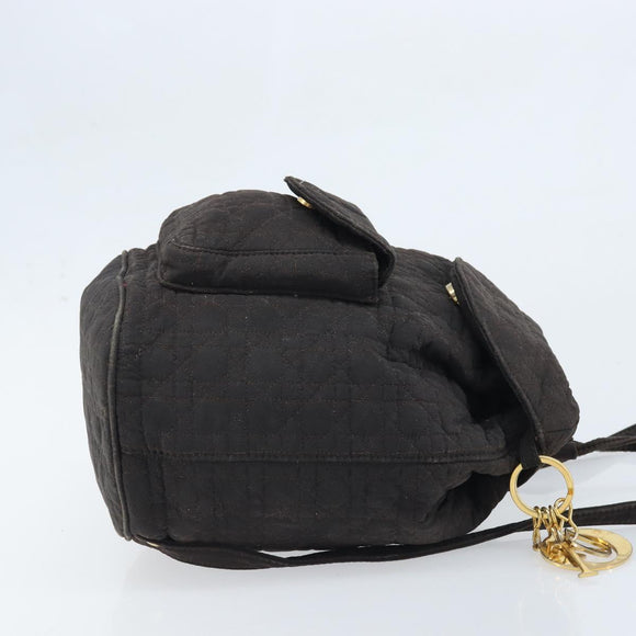Christian Dior Lady Dior Backpack Nylon Brown Gold Auth BSZ057