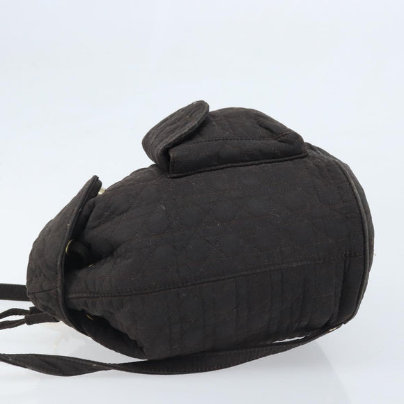 Christian Dior Lady Dior Backpack Nylon Brown Gold Auth BSZ057