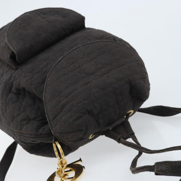 Christian Dior Lady Dior Backpack Nylon Brown Gold Auth BSZ057