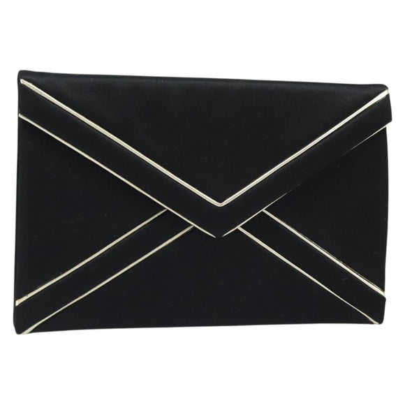 SAINT LAURENT Clutch Bag Satin Black Gold Auth BSZ059