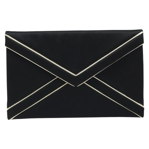 SAINT LAURENT Clutch Bag Satin Black Gold Auth BSZ059