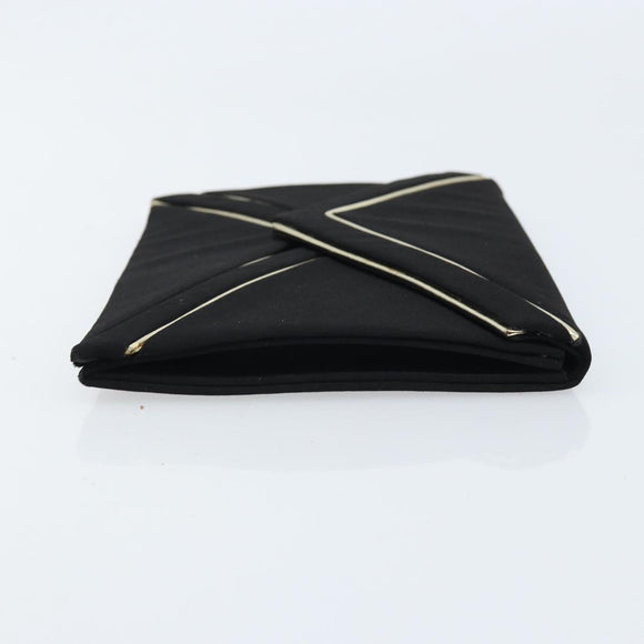 SAINT LAURENT Clutch Bag Satin Black Gold Auth BSZ059