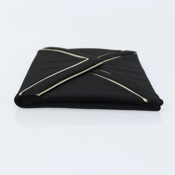 SAINT LAURENT Clutch Bag Satin Black Gold Auth BSZ059
