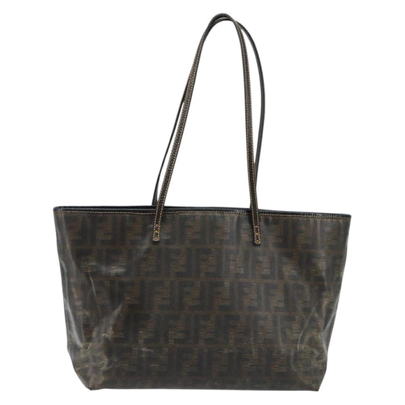 FENDI Zucca Canvas Tote Bag Coated Canvas Brown Black Auth BSZ076