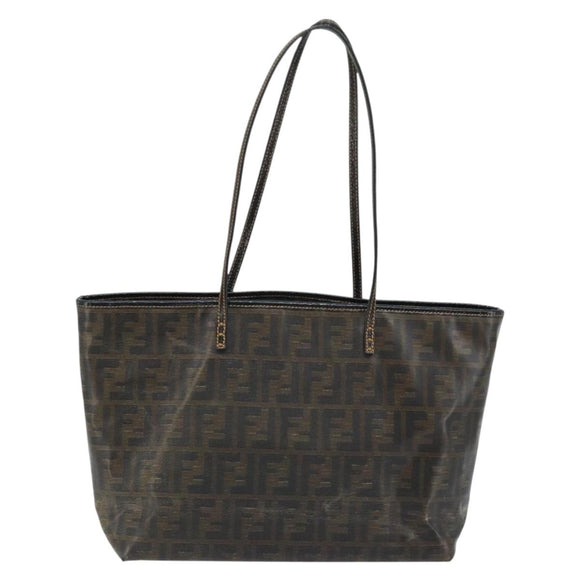 FENDI Zucca Canvas Tote Bag Coated Canvas Brown Black Auth BSZ076