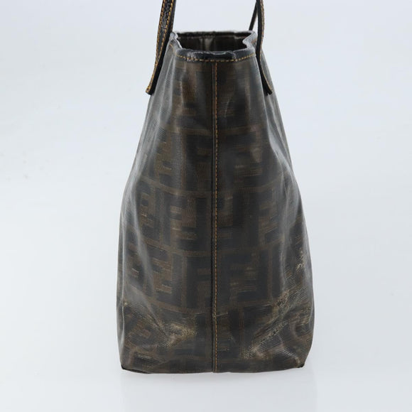 FENDI Zucca Canvas Tote Bag Coated Canvas Brown Black Auth BSZ076