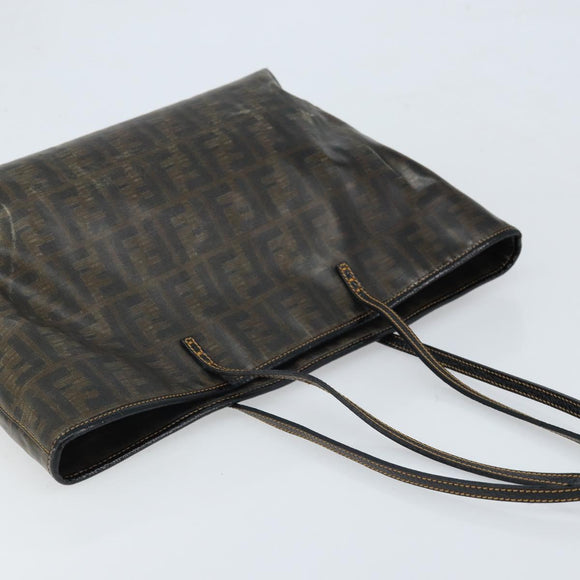FENDI Zucca Canvas Tote Bag Coated Canvas Brown Black Auth BSZ076