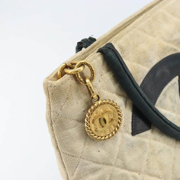 CHANEL Standard Tote Bag Canvas Beige Gold CC Auth BSZ077
