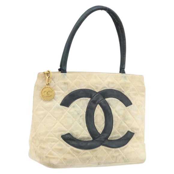 CHANEL Standard Tote Bag Canvas Beige Gold CC Auth BSZ077