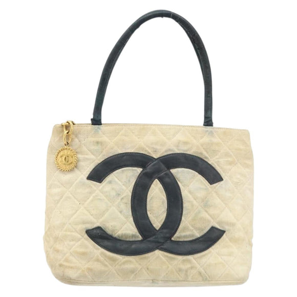 CHANEL Standard Tote Bag Canvas Beige Gold CC Auth BSZ077