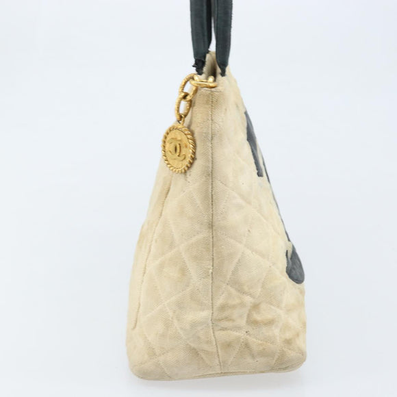 CHANEL Standard Tote Bag Canvas Beige Gold CC Auth BSZ077