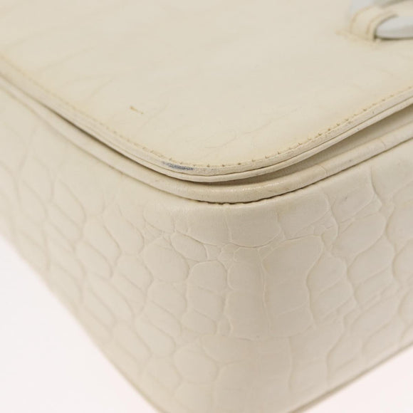 Salvatore Ferragamo Gancini Shoulder Bag Embossed leather White Gold Auth BSZ079