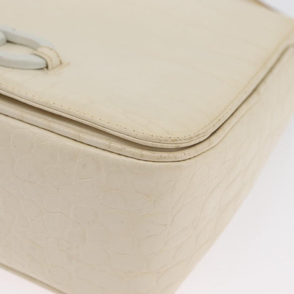 Salvatore Ferragamo Gancini Shoulder Bag Embossed leather White Gold Auth BSZ079
