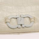 Salvatore Ferragamo Gancini Shoulder Bag Embossed leather White Gold Auth BSZ079-14