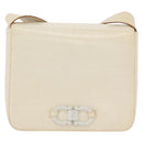 Salvatore Ferragamo Gancini Shoulder Bag Embossed leather White Gold Auth BSZ079-2