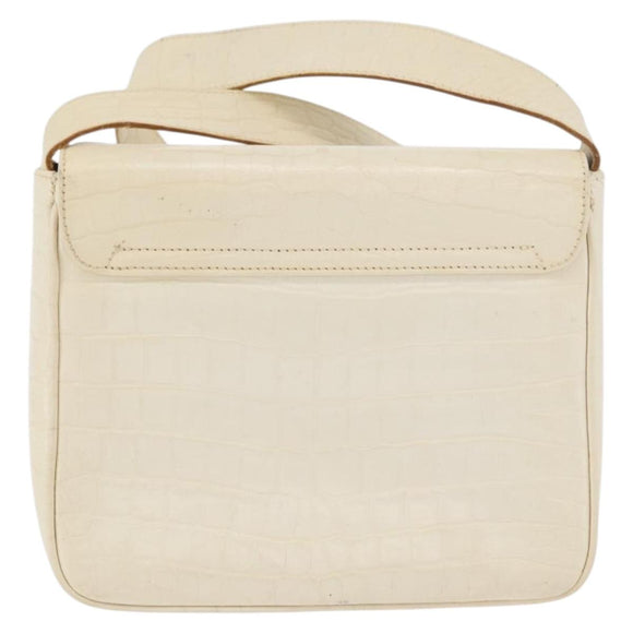 Salvatore Ferragamo Gancini Shoulder Bag Embossed leather White Gold Auth BSZ079
